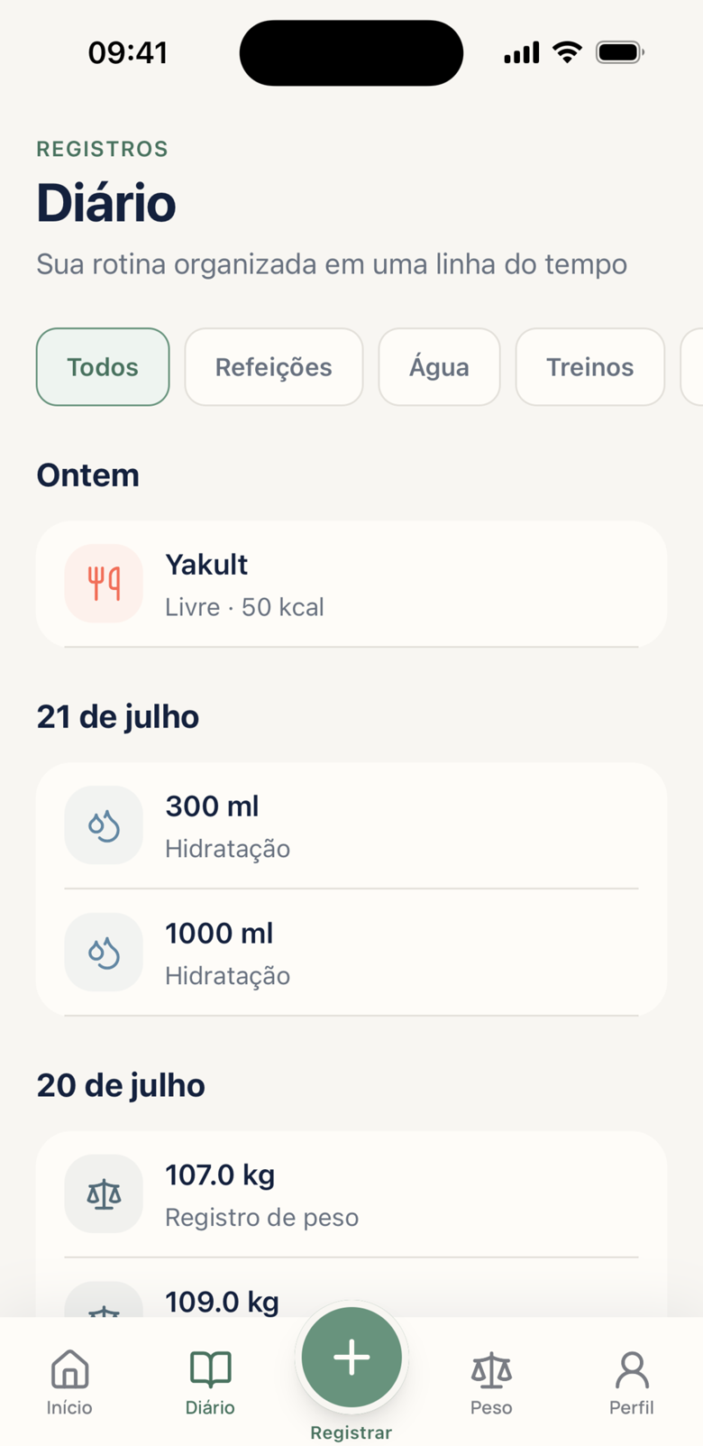 Linha do tempo do diário no OpenVita