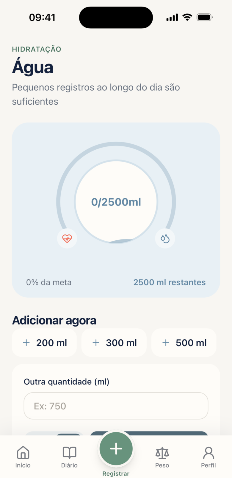 Acompanhamento de hidratação no OpenVita