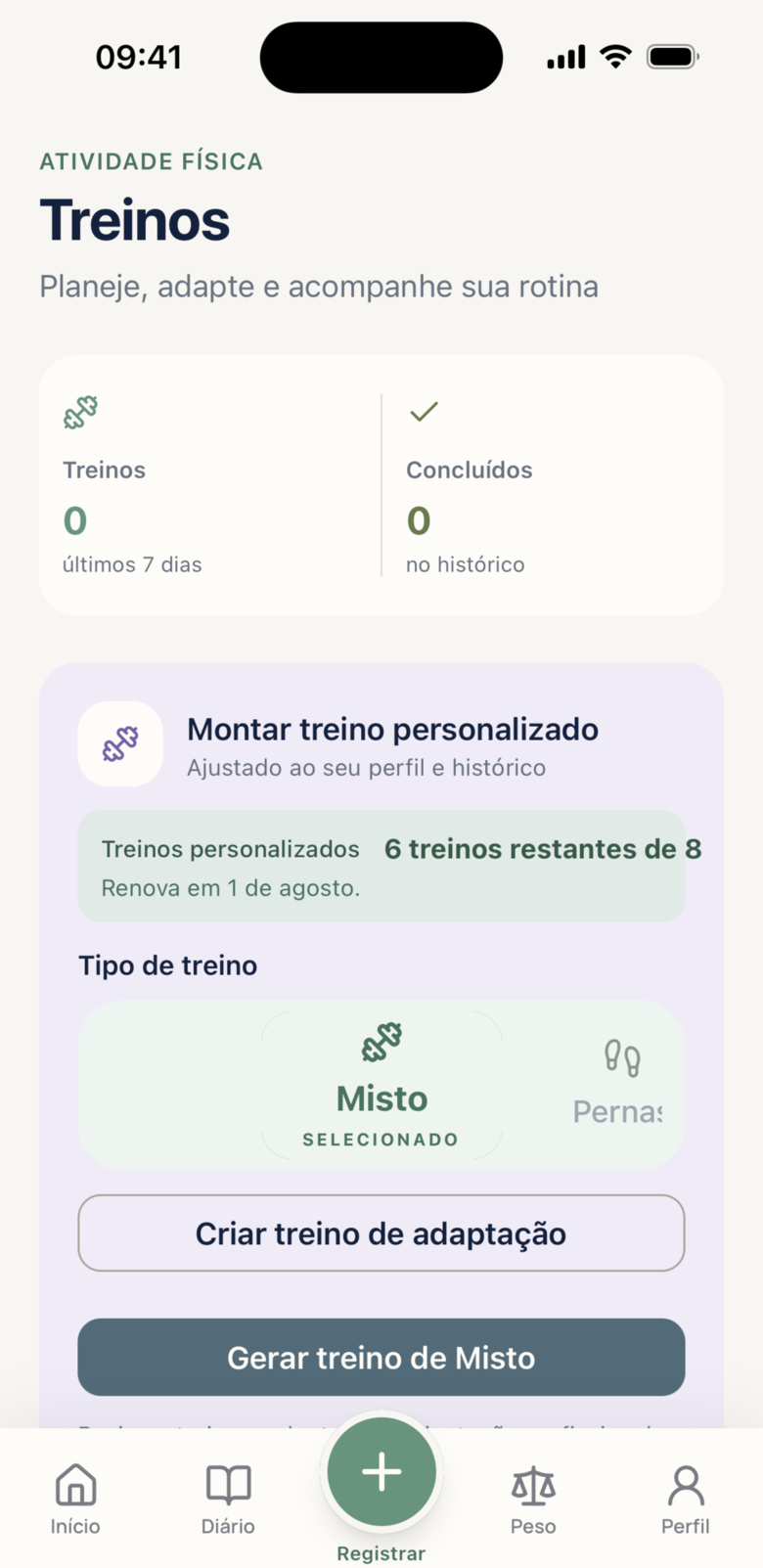 Planejamento de treino personalizado no OpenVita